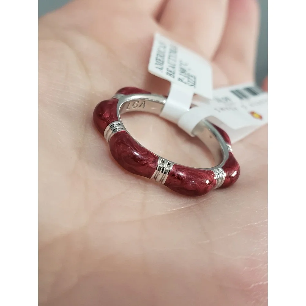 NEW $195 Bamboo Stackable Ring Size 7‎ Lauren G. Adams red AMERICAN BEAUTYMAR